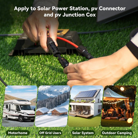 Applying 10 AWG Solar Extension Cable 10 Ft With 2 Pairs Solar Connectors PV Wire to a solar setup on grass