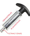 Heavy Duty Spring Loaded Pull Pin With Easy Grip Handle, 1/2 inch diameter steel latch for trailer hitches and cargo storage.