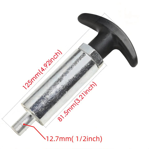 Heavy Duty Spring Loaded Pull Pin With Easy Grip Handle, 1/2 inch diameter steel latch for trailer hitches and cargo storage.
