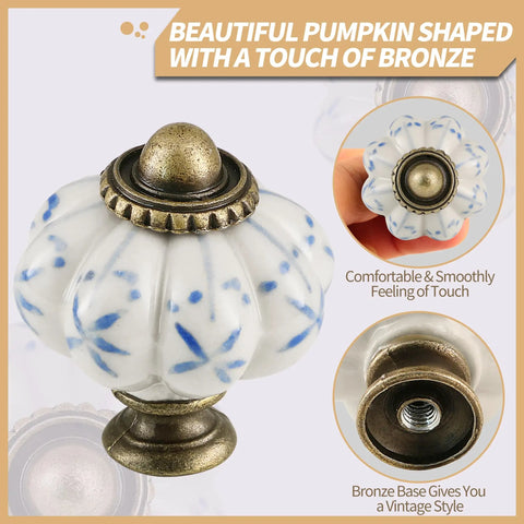 Smooth Operation Vintage Ivory And Blue Ceramic Cabinet Knobs Bang For Buck 12 Pack Drawer Pulls With Quick Install Screws for dresser shown.