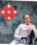 Fencer with Sturdy Double Sided Wall Mounted Fencing Target For Practice against textured background