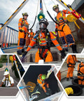 Rugged Pro Grade Confined Space Tripod Kit With 1200Lbs Lifting Hoist Winch in use by rescue team, adjustable legs visible