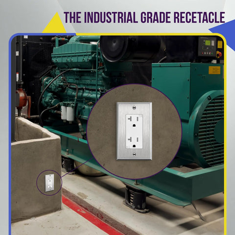 Industrial Grade Decorator Outlet 20A 125V Tamper-Resistant Duplex Receptacle Self Grounding in factory setting