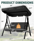 Dimensions of Three Seat Outdoor Porch Swing With Canopy And Cushions For Backyard And Garden Comfort, Weatherproof Steel Frame