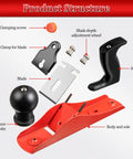 Adjustable Wooden Hand Planer Features An Extra Thick Steel Blade Barbell Depth Lock components including blade, handle, and body.