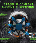 Interior view of ANSI Z89.1 OSHA Approved Construction Hard Hat With 6-point suspension system, showing adjustable chin strap and size wheel.