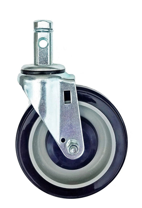 5 Inch Swivel Caster Set Of 4 Heavy Duty Polyurethane Wheels For Bun And Sheet Pan Racks with sealed bearings shown front view.