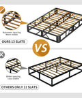 Comparison of Heavy Duty King Box Spring Low Profile Metal Bed Base with reinforced 13 slats vs. competitors with 11 slats.