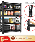 Beefy Heavy Duty Garage Shelving Unit 5 Tier Steel Shelves With 2200 Lbs Capacity 40 Inch Wide By 18 Inch Deep By 72 Inch High Black