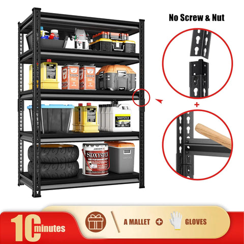 Beefy Heavy Duty Garage Shelving Unit 5 Tier Steel Shelves With 2200 Lbs Capacity 40 Inch Wide By 18 Inch Deep By 72 Inch High Black