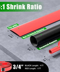 Three Quarters Inch Heat Shrink Tubing Roll Set, 8 Ft Total Length, Marine Grade Adhesive Lined Dual Wall, Black and Red tubes