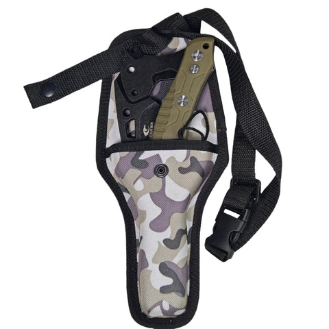 Folding Sickle Knife With Sheath For Tactical Survival And Outdoor Pruning Tools Quick Release With Safety Lock shown in sheath
