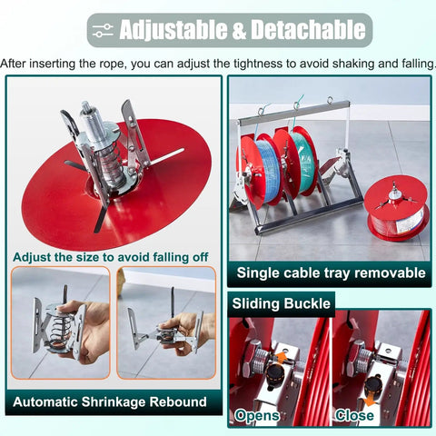 Multi Reel Electrical Wire Dispenser With Plastic Spool And Foldable Portable Cable Caddy for Industrial Warehouses showing adjustable parts