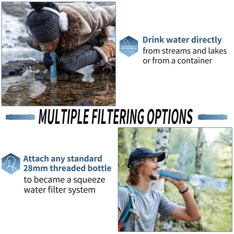 Two Pack Water Filter Straw for On the Go Drinking, Survival Purification Straw for Hiking, Camping, Travel, and Emergency Gear