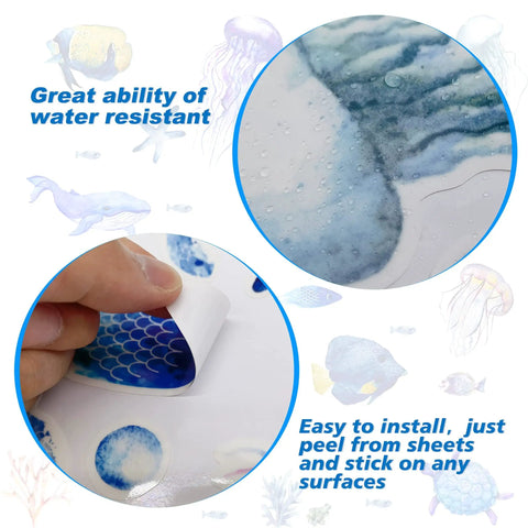Close-up of Glow In The Dark Ocean Wall Decals Set with Sea Life Stickers being peeled and showing waterproof texture.