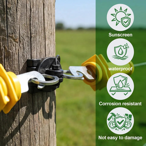 10 Piece T Post Gate Hook Set For Electric Fence High Tensile Ranch Farm And Property Heavy Duty Eyelet and Pin Lock in use