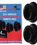 Packaging and display of Soft Rubber Door Stopper Bumpers Pack Of Four Black Self Adhesive Wall Protectors to stop wall dings.