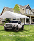 White Ten By Twenty Foot Upgraded Carport Canopy Cover Replacement Top Only covering truck in yard, framework not included