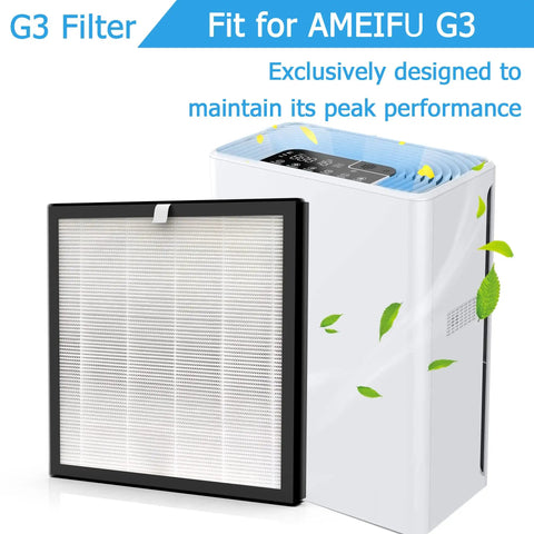 G3 HEPA Replacement Filter For AMEIFU G3 Sferf 30 FXAP2W Air Purifier, showing filter and purifier unit, 3 in 1 true H13 filtration