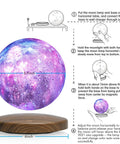 Floating Moon Lamp With 18 Colors, 5.9 Inch Magnetic Levitation Night Light That Spins In Air shown with instructions