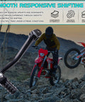CNC Aluminum Folding Gear Shifter Lever For Dirt Pit Bikes Go To 50cc To 125cc 2 Inch Foldable Shift Arm shown on bike trail