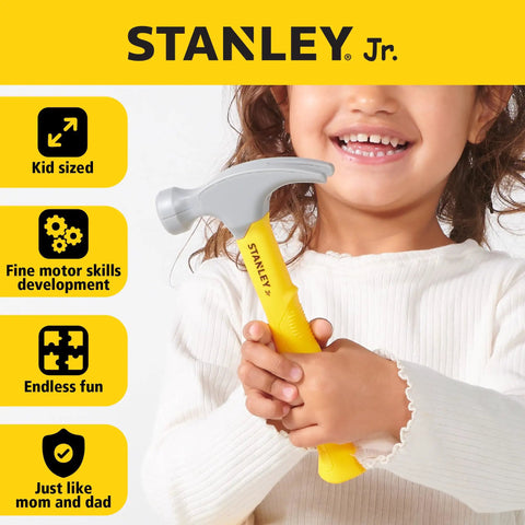 Child holding a hammer from 21 Piece Kids Tool Box Set For Ages 3 And Up Realistic Pretend Play Tools That Spark Kid Friendly Hands On Learning Safe Durable Great Starter Tool Kit For Little Builders And DIY Fun