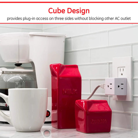 Three Outlet Cube Extender 3 Pack Wall Tap Power Splitter With Adapter Spaced Bulky Plug Friendly Grounded 3 Prong Design For Home Office Dorm Use UL Listed White Great For Travel And Dorm Rooms