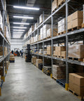 Warehouse with racks of boxed Industrial Rack Mount Power Supply Module For PLC Systems 85-264VAC Input Dual DC Outputs 5V At 2A