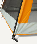Lower corner of Screened Canopy Tent 12 X 12 Ft With Zippered Enclosure, UPF50 Plus Sun Protection, mesh fabric and zippers visible