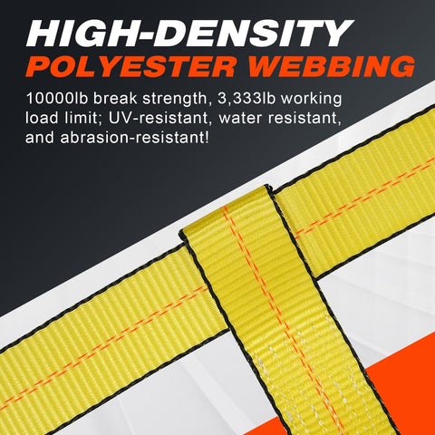 Yellow polyester webbing of Basket Style Dolly Straps, 2 Pack for 14 to 19 Inch Wheels, Flat Hook Car Wheel Tie Down Straps, Heavy Duty
