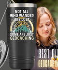 Geocaching Gift Tumbler For Adventurers 20 Oz Stainless Steel Insulated Tumbler With Lid And Straw shown by hikers