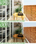 Reed Fence Roll Privacy Screen For Garden Balcony And Patio Outdoor Space Brown 4 Feet By 16.4 Feet Natural Bamboo Like Reed Fencing No Chemical Smell shows sunlight blocking comparison with 1 vs. 2 layers on balcony.