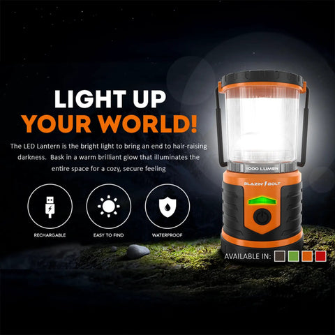 Tough As Nails Rugged USB Rechargeable Lantern With 12000mAh Power Bank Throws 1000 Lumens Of Super Bright Light showcased in dark.