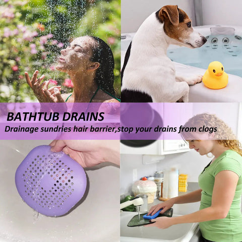 Hair Drain Catcher Square Drain Cover Made From Silicone With Strong Suction Cup, 2 Pack Purple for shower and kitchen