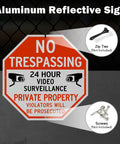 Keep Your Property Locked Tight With These Straight Up Heavy Duty No Trespassing Signs And Video Surveillance Notices Set Of Four Reflective 10 Inch Aluminum Plates With Pre Drilled Holes For No Sweat Fence Mounting. Reflective aluminum no trespassing sign with video surveillance warning.
