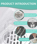 Disposable Hair Drain Stickers 10Pcs 5x5 fine mesh covers demonstrating application on drains, showcasing adhesive and insect prevention.