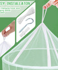 Top of Mosquito Net Bed Canopy for Kids and Adults, White Dome Ceiling Hung Mesh Tent with installation hook and tether.