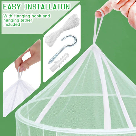 Top of Mosquito Net Bed Canopy for Kids and Adults, White Dome Ceiling Hung Mesh Tent with installation hook and tether.