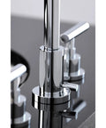 Close-up of Manhattan Widespread Bathroom Faucet With Pop Up Drain In Polished Chrome, Solid Brass Construction in use