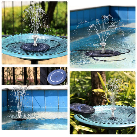 Solar Fountain Pump 3.5W for Water Features Outdoor Bird Bath with Multiple Nozzles installed in garden ponds and bird baths