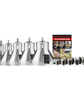 Pro Grade Tenon Cutter Kit for Log Furniture with 1 to 3 Inch Cutters and Forstner Bits, shown with log furniture plans