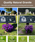 Natural Black Granite Headstone Grave Marker With Personalized Engraving for Cemetery, showing weatherproof finish with flowers.