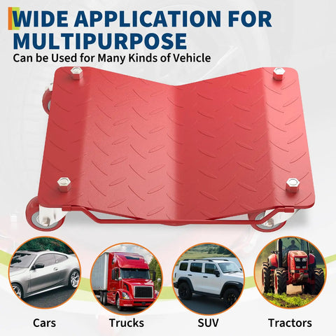 Heavy Duty Wheel Dolly Set Of 4 With 7000 Lbs Capacity Red Steel Dollies For Cars And Trucks Beefy Reinforced Base Smooth Roll Durable Shop Grade Gear For Easy Tire Changes. red steel wheel dolly for cars, trucks, SUV, and tractors