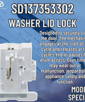 Front view of washer lid lock door latch switch replacement part, SD137353302 model, white plastic for secure wash cycles.