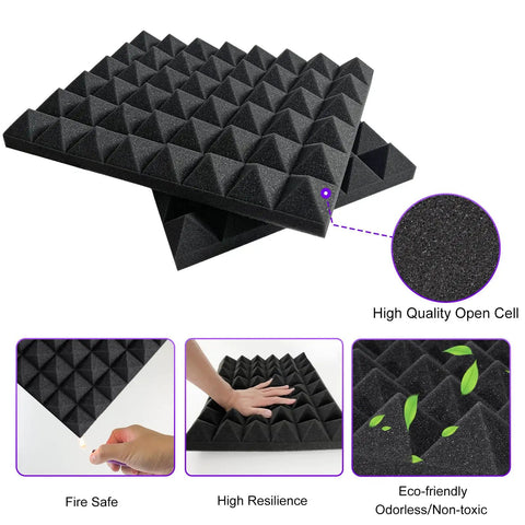 Top Shelf Pyramid Acoustic Foam Panels 50 Pack 16X12X2 Inches High Density Sound Absorbing Tiles shown in high-quality, fire-safe material.