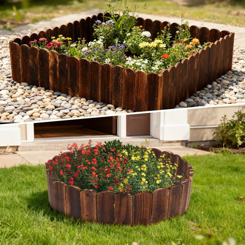 Flexible Garden Edging Kit Three Pack No Tools Required 11.8 Ft Total Length Easy Bend Wooden Border with flowers