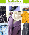 Applications of All In One Eyelet Grommet Kit With 240 Pcs on clothing, shoes, bags, showing detailed views of installed grommets.