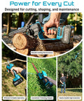Cordless 8 In 1 Garden Tool Kit With Long Reach Pole Saw Hedge Trimmer Pruner And Grass Shears 4000mAh Battery Extendable Shaft Electric Yard Care System For No Fuss Outdoor Pruning And Lawn Maintenance in use.