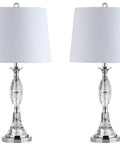 Crystal Glass Table Lamps Set Of 2 With Clear Chrome Finish, White Linen Drum Shade, Classic French Country Vibe For Bedroom Or Living Room