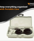 Hole Saw Kit For Wood Durable Carbon Steel With High Precision Cutting Teeth Includes Mandrel Hex Key And Case shown in case